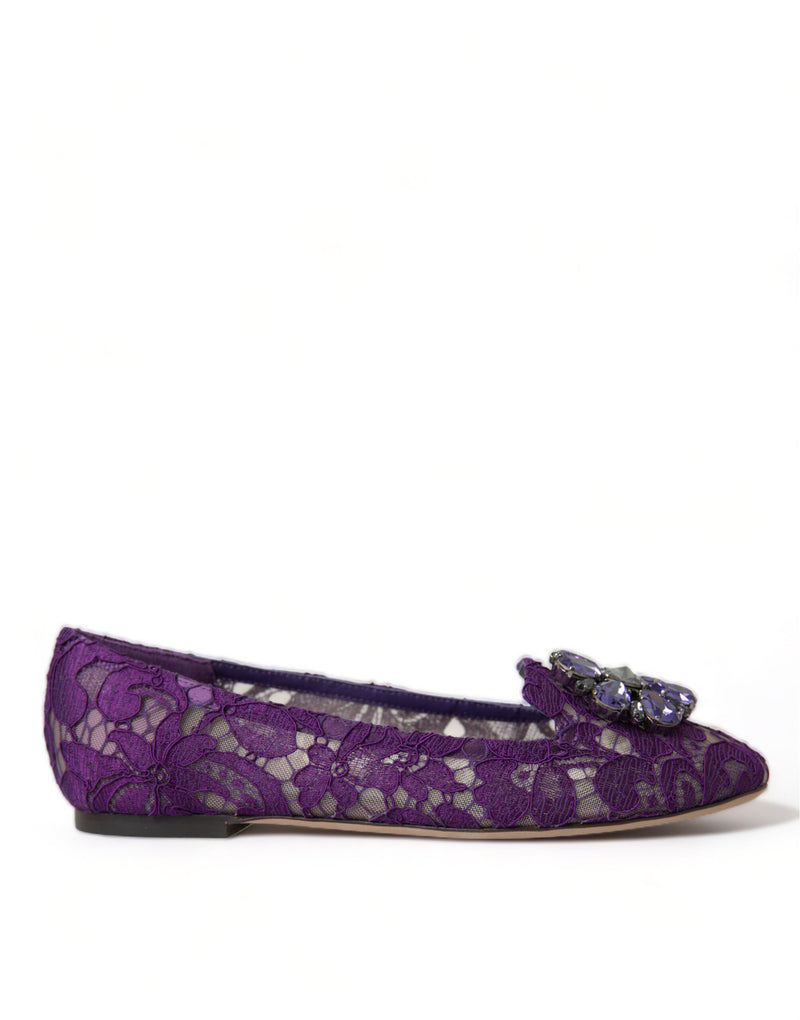Purple Vally Taormina Lace Crystals Flats Shoes-Dolce & Gabbana-LabelTerrace.com