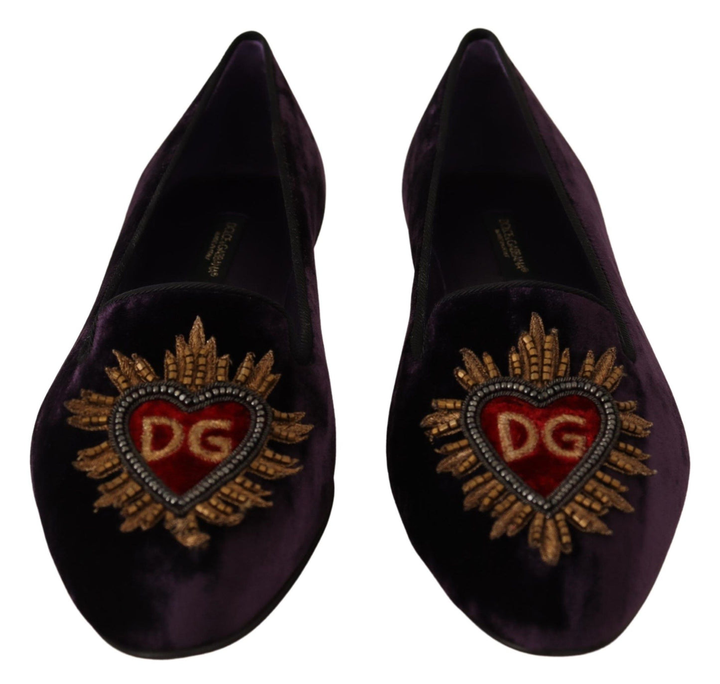 Purple Velvet DG Heart Loafers Flats Shoes-Dolce & Gabbana-LabelTerrace.com