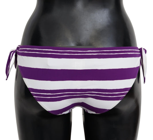 Purple White Stripes Beachwear Bikini Bottom-Dolce & Gabbana-LabelTerrace.com