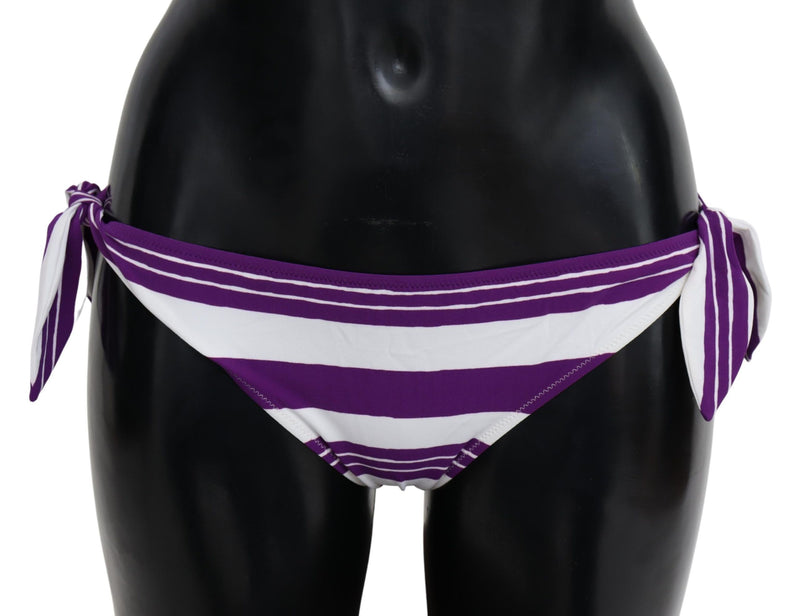 Purple White Stripes Beachwear Bikini Bottom-Dolce & Gabbana-LabelTerrace.com