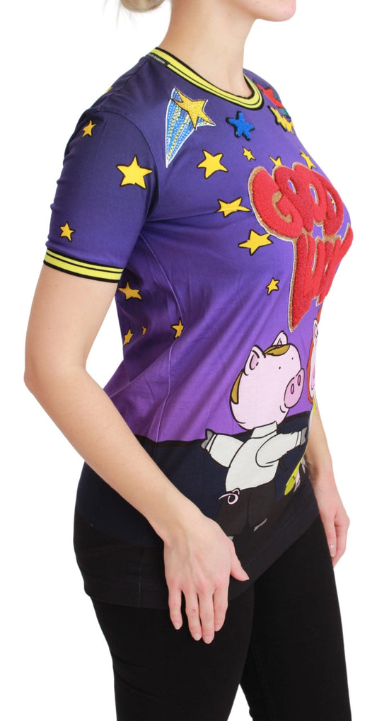 Purple YEAR OF THE PIG Top Cotton T-shirt-Dolce & Gabbana-LabelTerrace.com