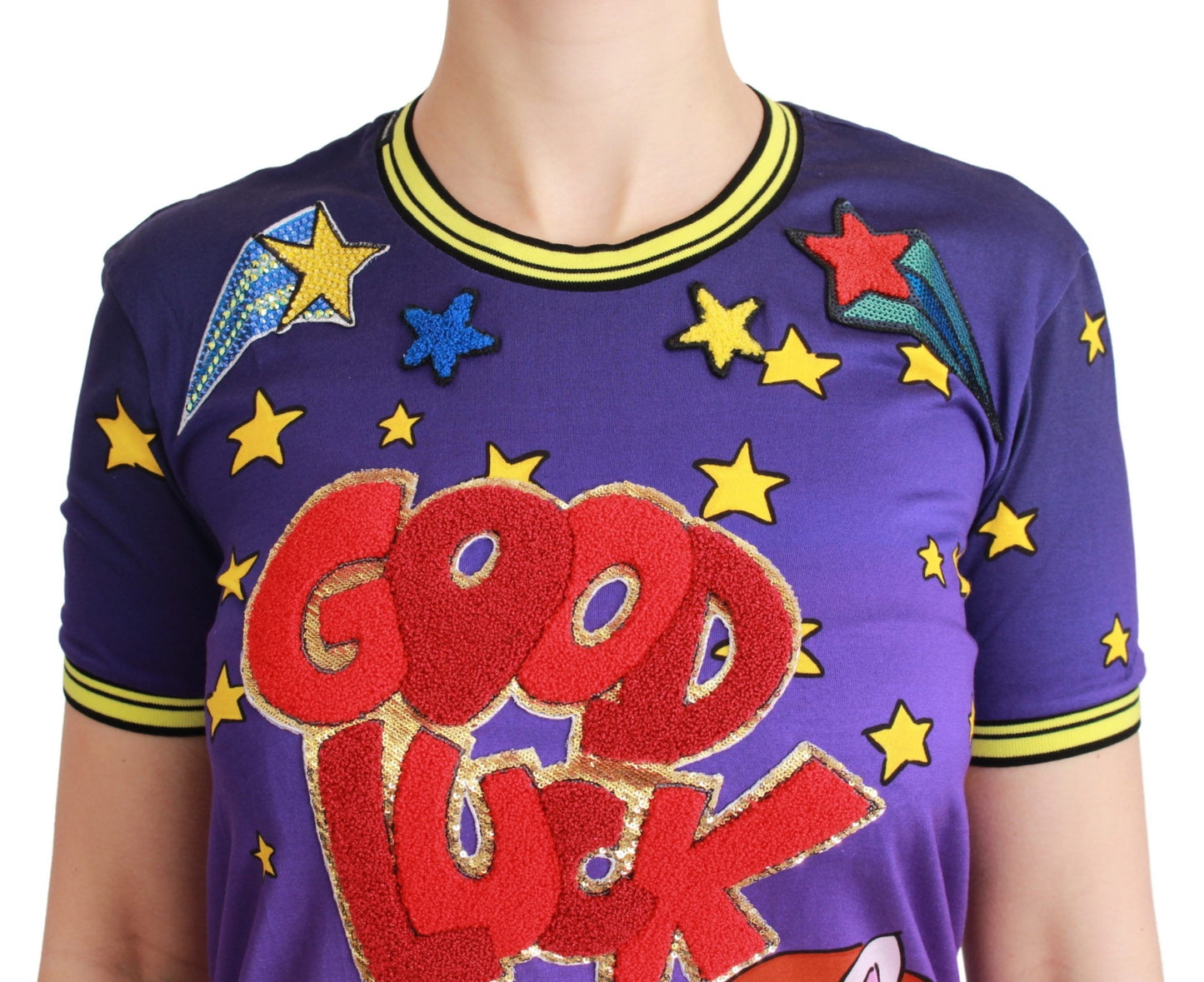 Purple YEAR OF THE PIG Top Cotton T-shirt-Dolce & Gabbana-LabelTerrace.com