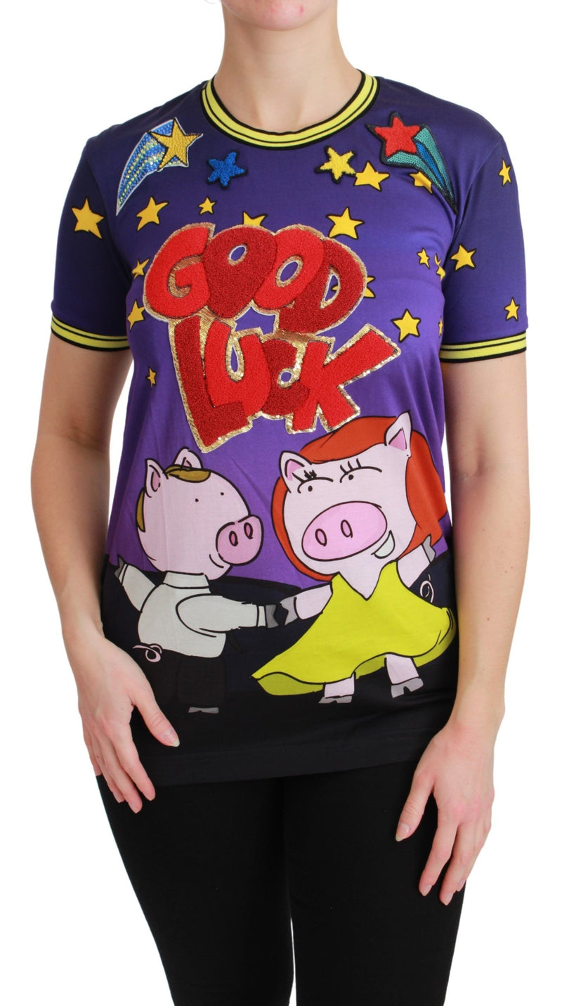 Purple YEAR OF THE PIG Top Cotton T-shirt-Dolce & Gabbana-LabelTerrace.com