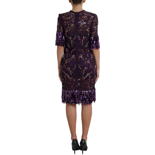 Purple floral lace crystal embedded dress-Dolce & Gabbana-LabelTerrace.com