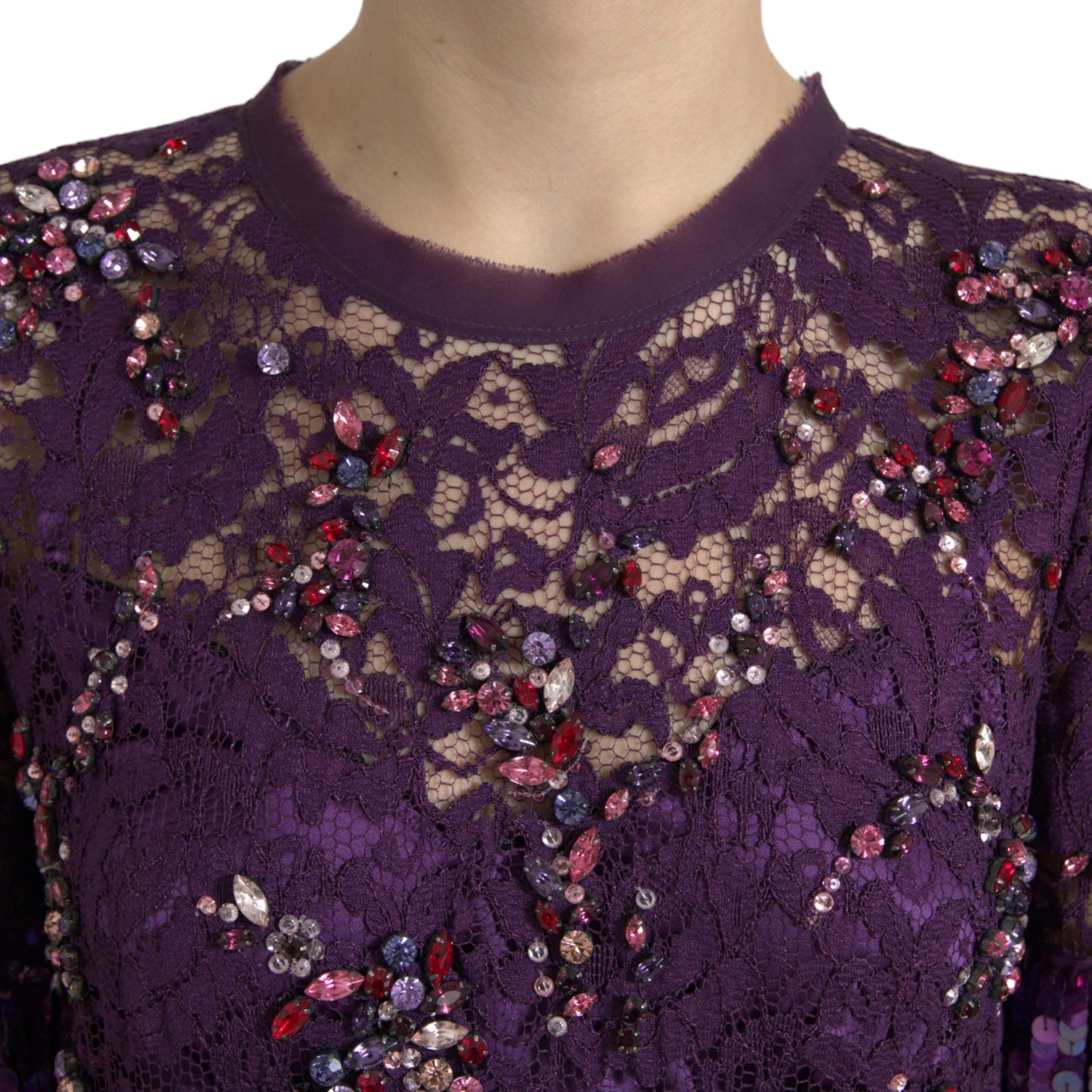 Purple floral lace crystal embedded dress-Dolce & Gabbana-LabelTerrace.com