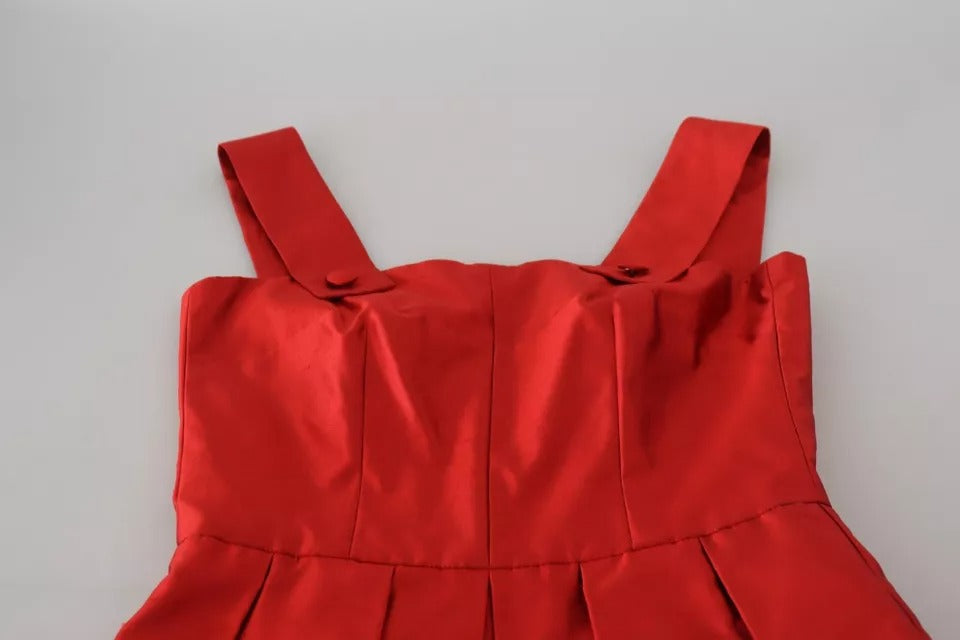 Red A-line Pleated Midi Satin Silk Dress-Dolce & Gabbana-LabelTerrace.com