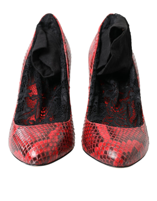 Red Ayers Leather Lace Socks Pumps Shoes-Dolce & Gabbana-LabelTerrace.com