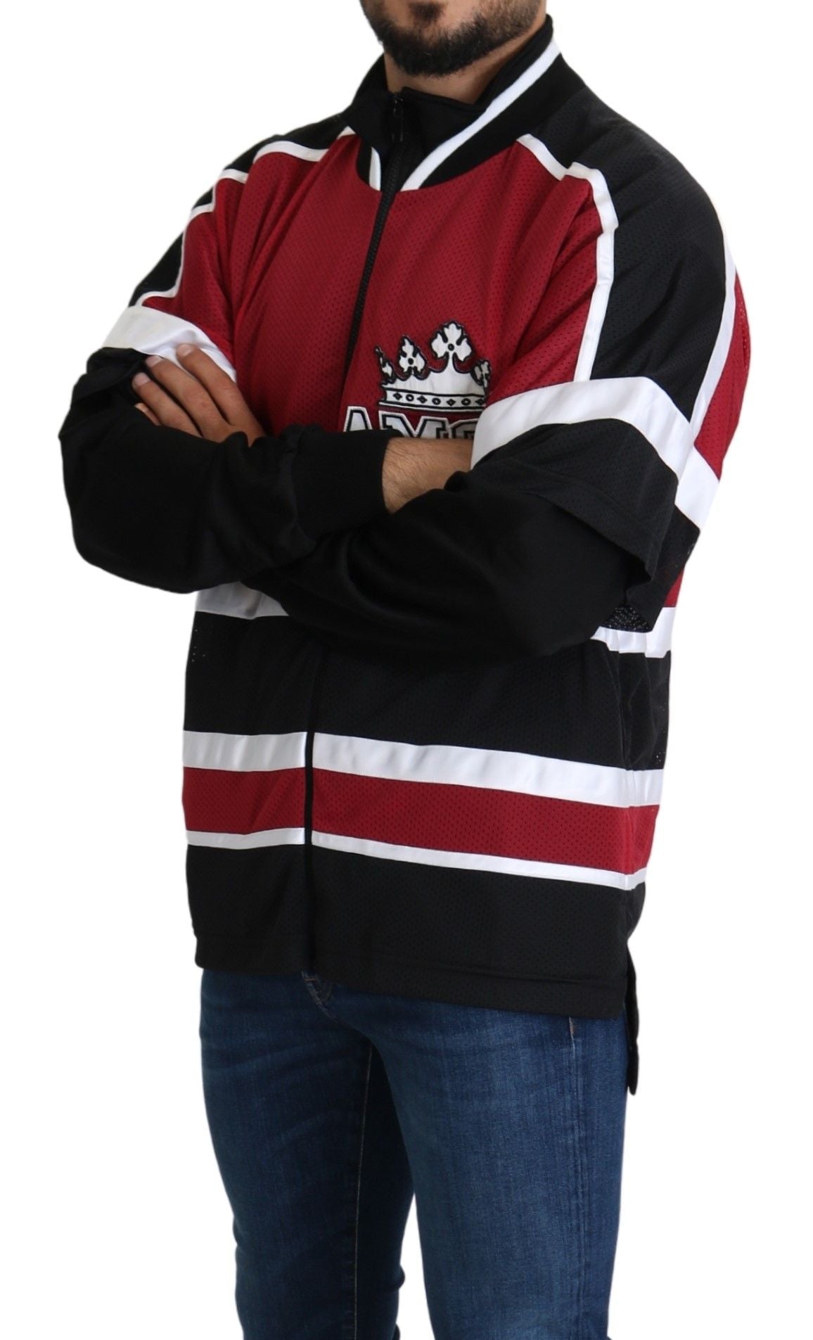 Red Black AMORE Sport Full Zipper Sweater-Dolce & Gabbana-LabelTerrace.com