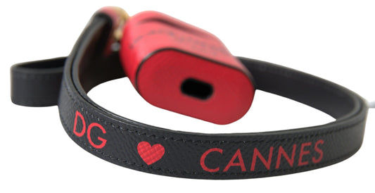 Red Black Calf Leather Logo Print Strap Airpods Case-Dolce & Gabbana-LabelTerrace.com