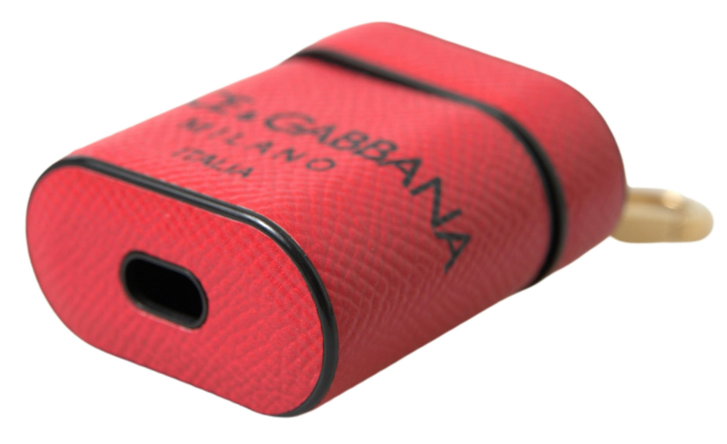 Red Black Calf Leather Logo Print Strap Airpods Case-Dolce & Gabbana-LabelTerrace.com