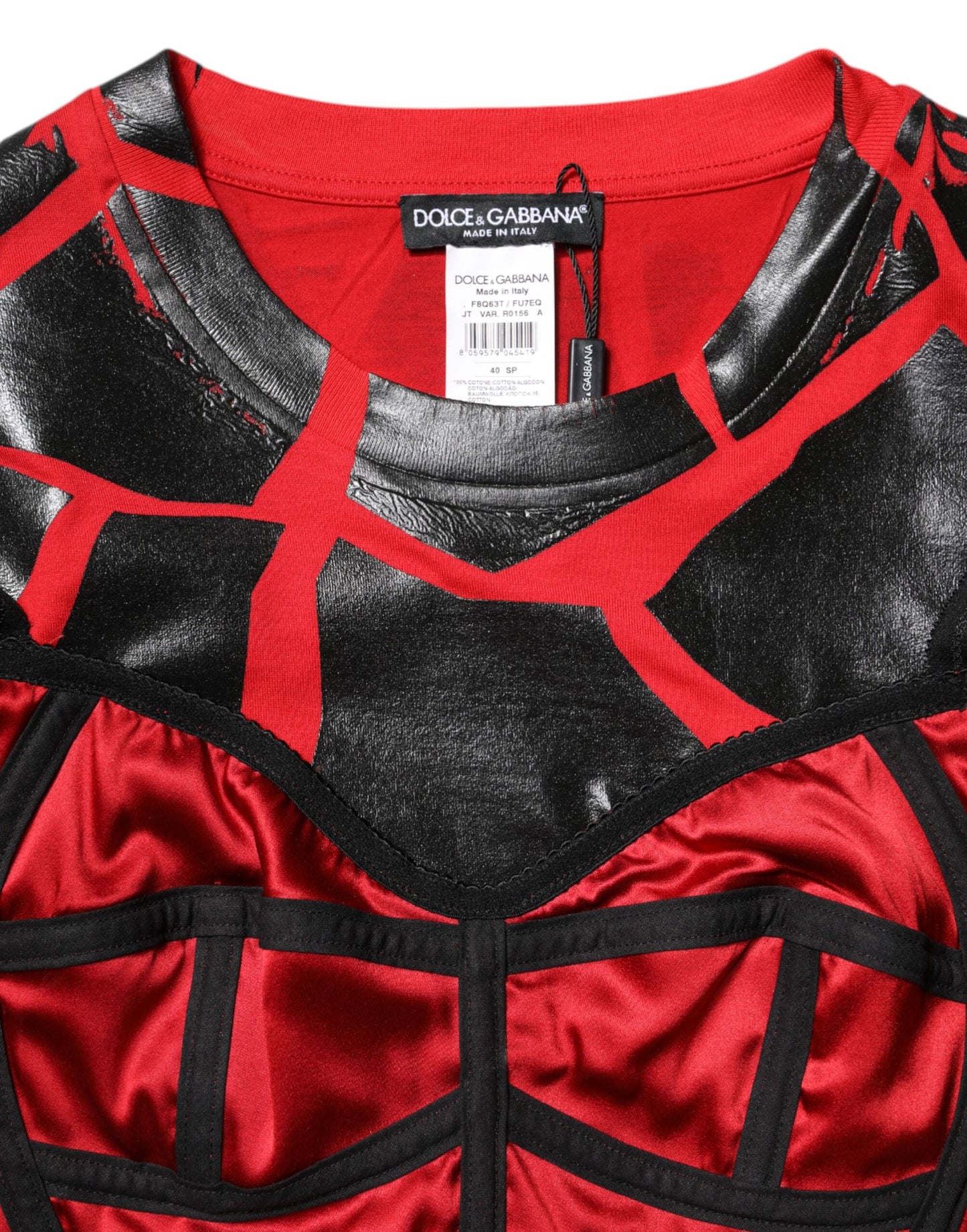 Red Black Cotton Bustier Detailing Cropped Top-Dolce & Gabbana-LabelTerrace.com