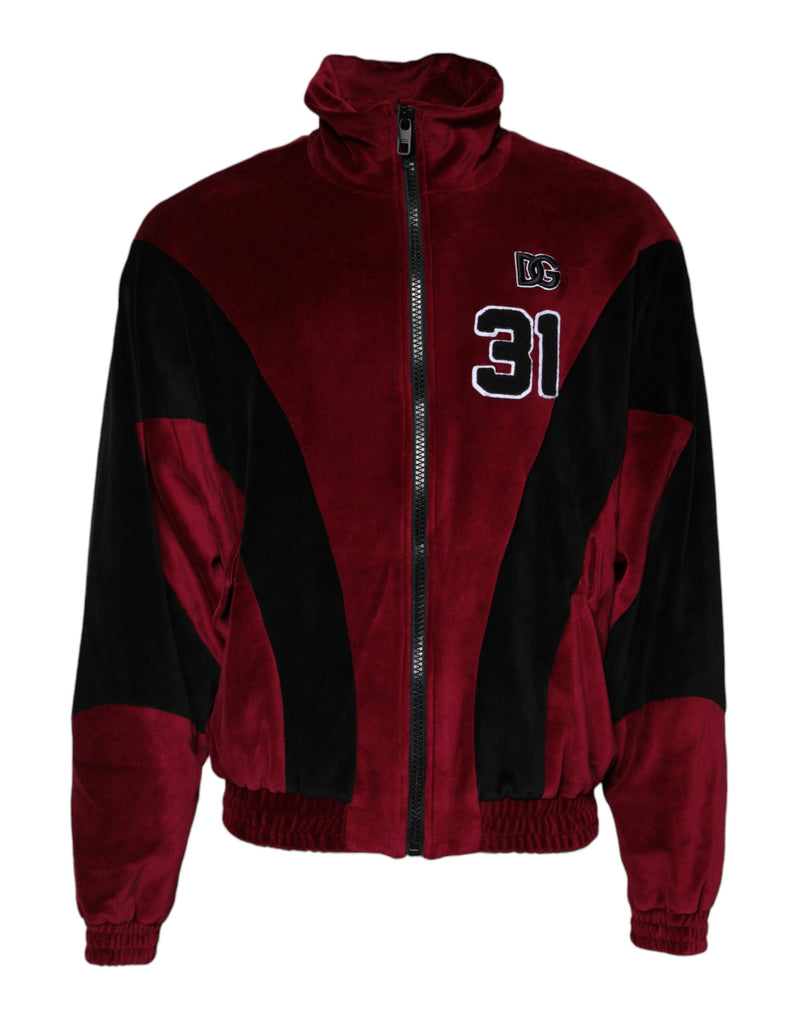 Red Black Cotton Logo FullZip Bomber Jacket-Dolce & Gabbana-LabelTerrace.com