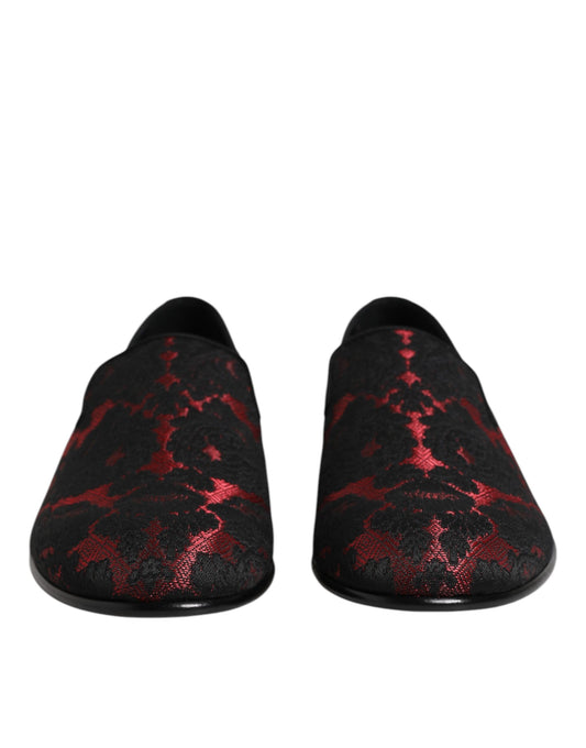 Red Black Jacquard Slip On Men Loafers Shoes-Dolce & Gabbana-LabelTerrace.com