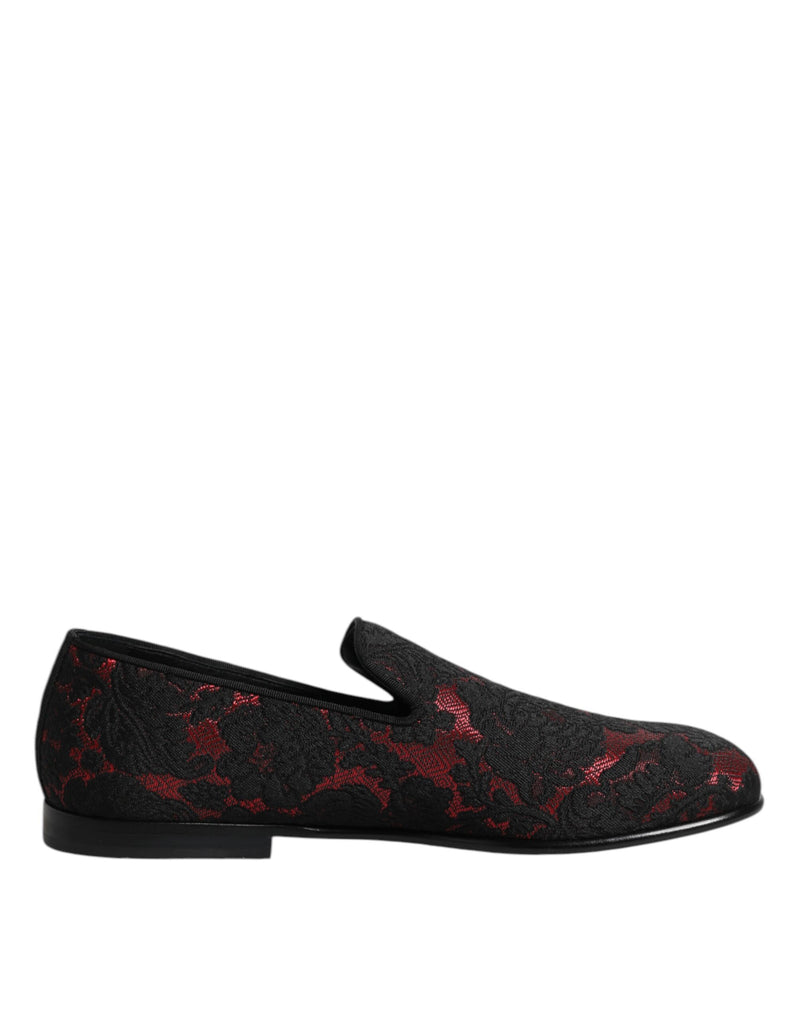 Red Black Jacquard Slip On Men Loafers Shoes-Dolce & Gabbana-LabelTerrace.com