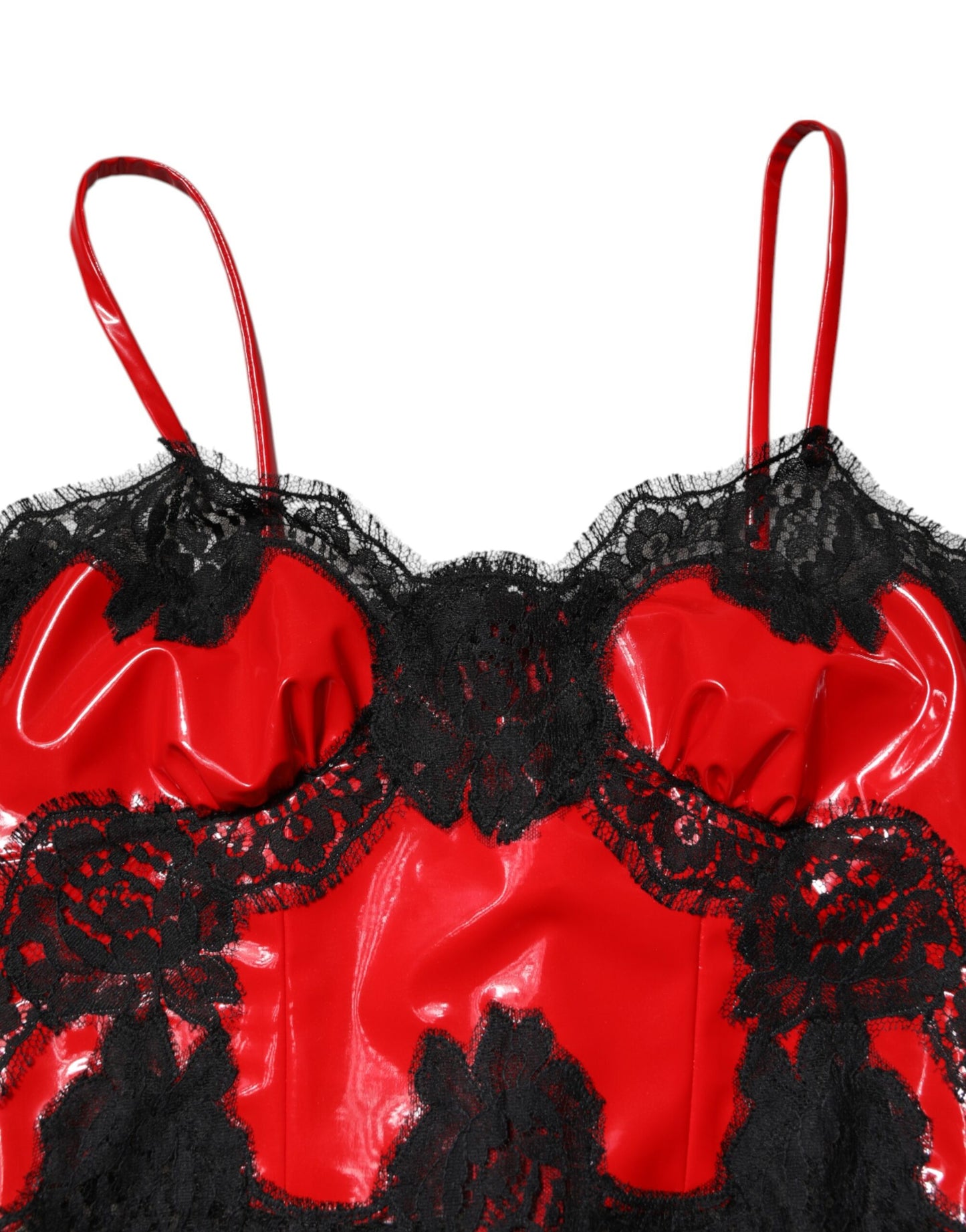 Red Black Lace Trim Polyester Sleeveless Tank Top-Dolce & Gabbana-LabelTerrace.com