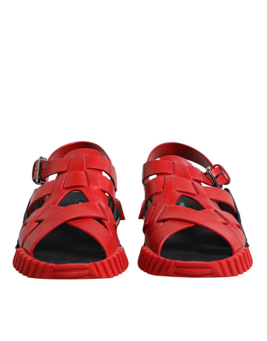 Red Black Leather Ankle Strap Sandals Shoes-Dolce & Gabbana-LabelTerrace.com