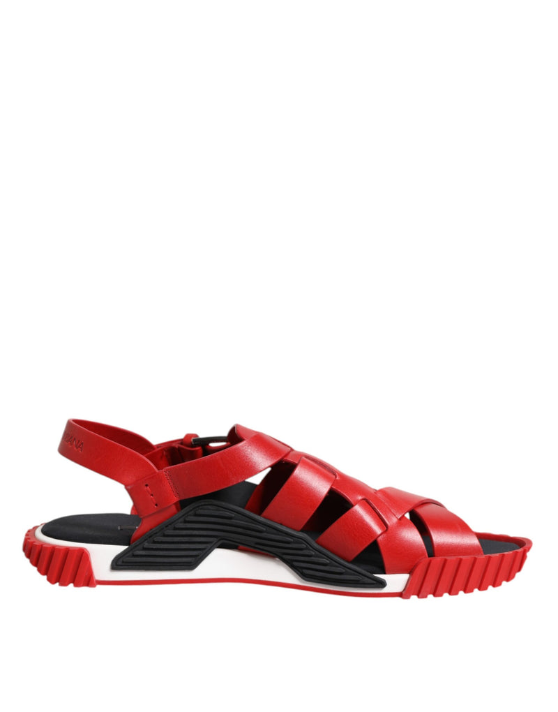 Red Black Leather Ankle Strap Sandals Shoes-Dolce & Gabbana-LabelTerrace.com