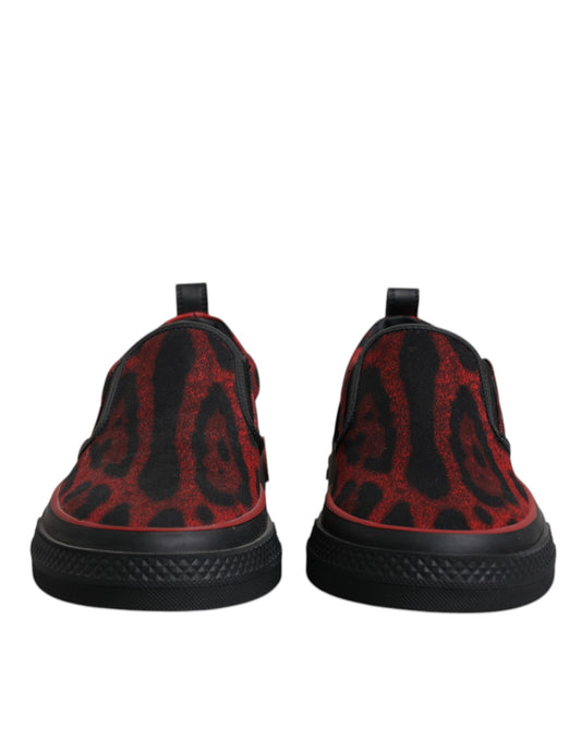 Red Black Leopard Cotton Men Low Top Sneakers Shoes-Dolce & Gabbana-LabelTerrace.com