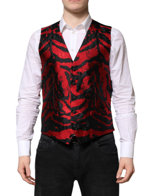 Red Black Stripe Dress Formal Waistcoat Vest-Dolce & Gabbana-LabelTerrace.com