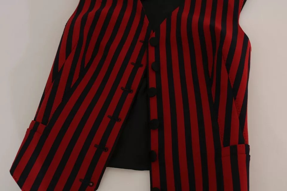 Red Black Stripe Vest Waistcoat Blouse Top-Dolce & Gabbana-LabelTerrace.com