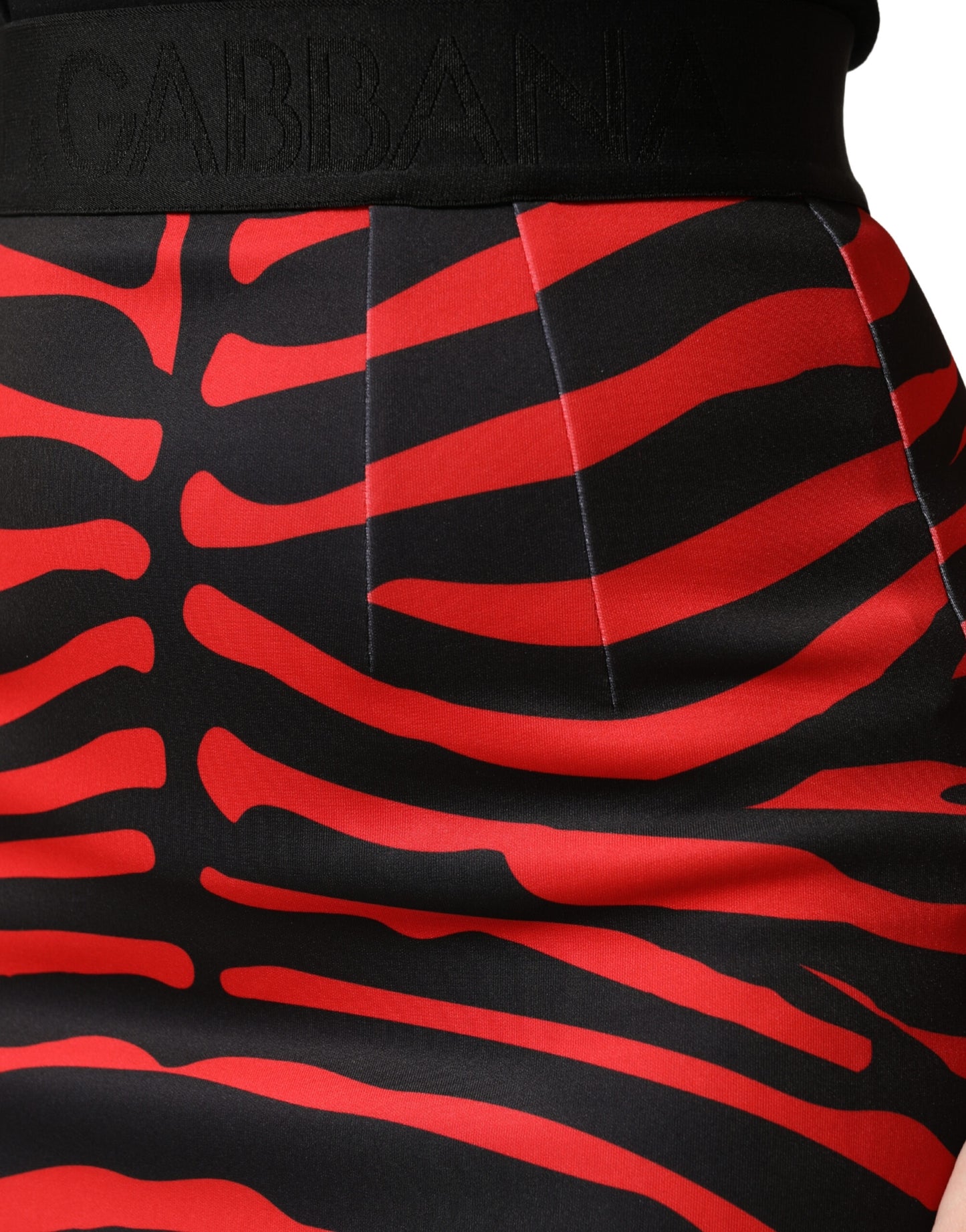 Red Black Zebra Print Polyester Pencil Midi Skirt