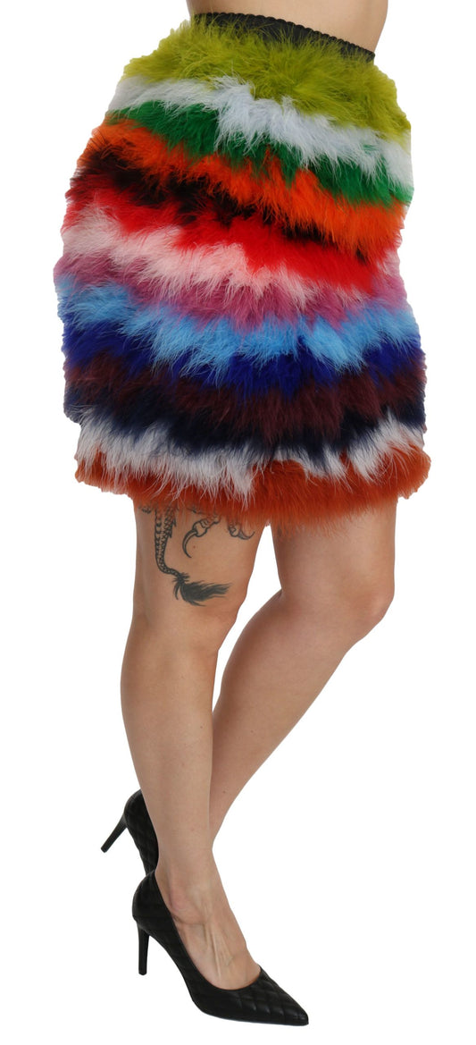 Red Blue High Waist Mini Feather Skirt-Dolce & Gabbana-LabelTerrace.com