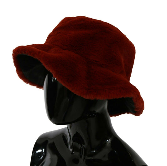 Red Bordeaux Fur Wide Brim Bucket Hat-Dolce & Gabbana-LabelTerrace.com