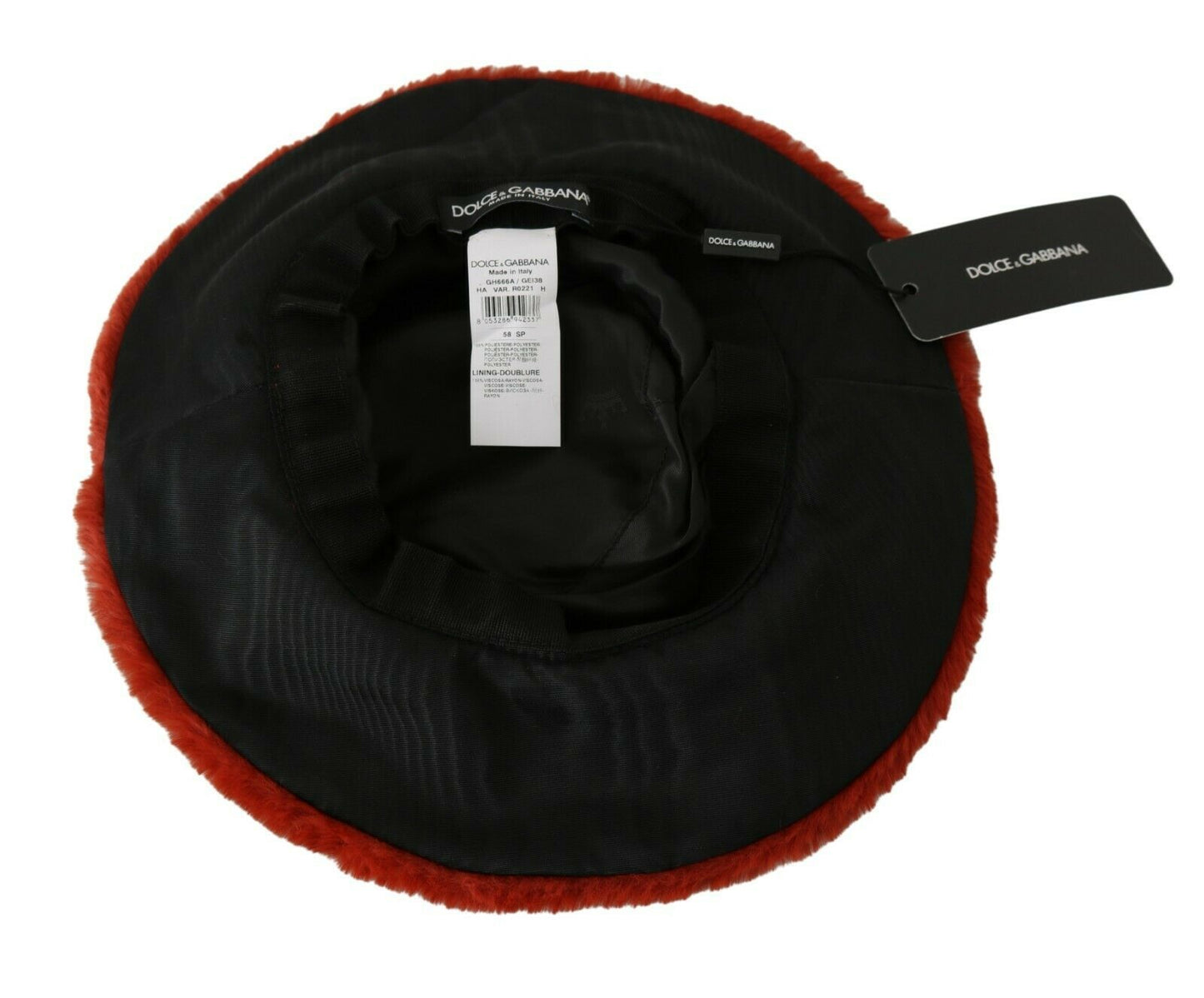 Red Bordeaux Fur Wide Brim Bucket Hat-Dolce & Gabbana-LabelTerrace.com