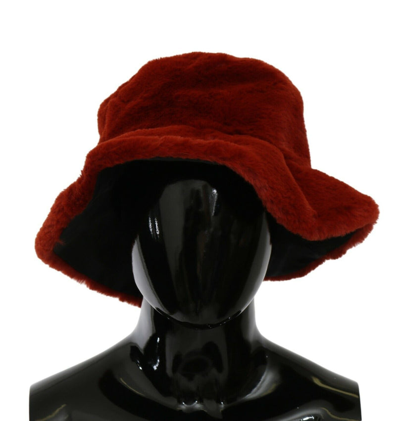 Red Bordeaux Fur Wide Brim Bucket Hat-Dolce & Gabbana-LabelTerrace.com