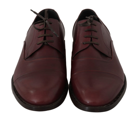 Red Bordeaux Leather Derby Formal Shoes-Dolce & Gabbana-LabelTerrace.com