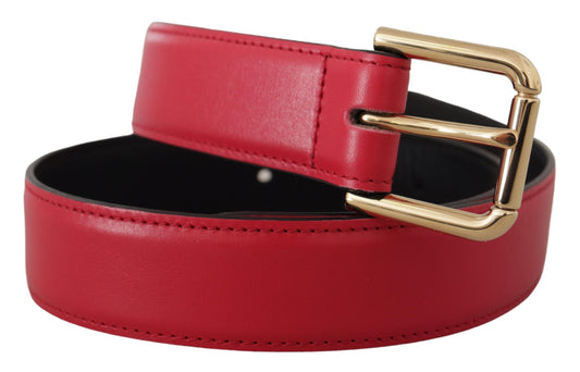 Red Calf Leather Gold Tone Logo Metal Buckle Belt-Dolce & Gabbana-LabelTerrace.com
