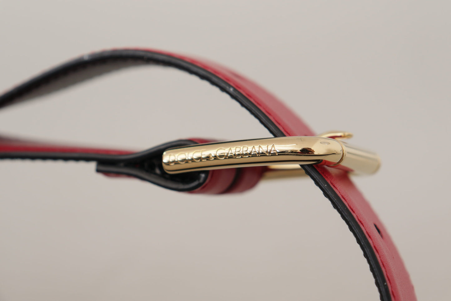 Red Calf Leather Gold Tone Logo Metal Buckle Belt-Dolce & Gabbana-LabelTerrace.com
