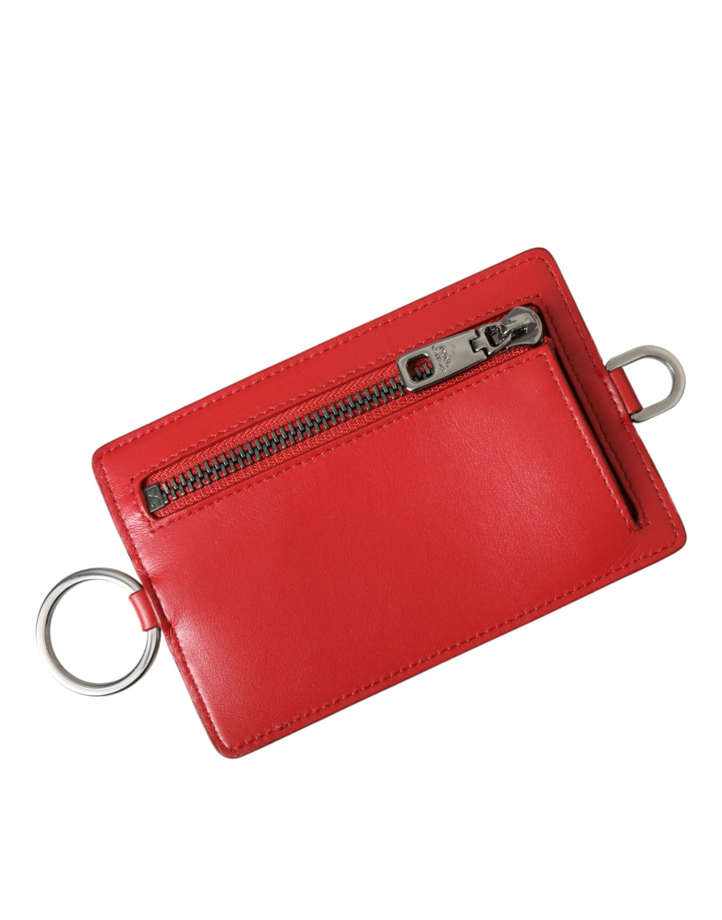 Red Calfskin Leather Lanyard Logo Card Holder Wallet-Dolce & Gabbana-LabelTerrace.com