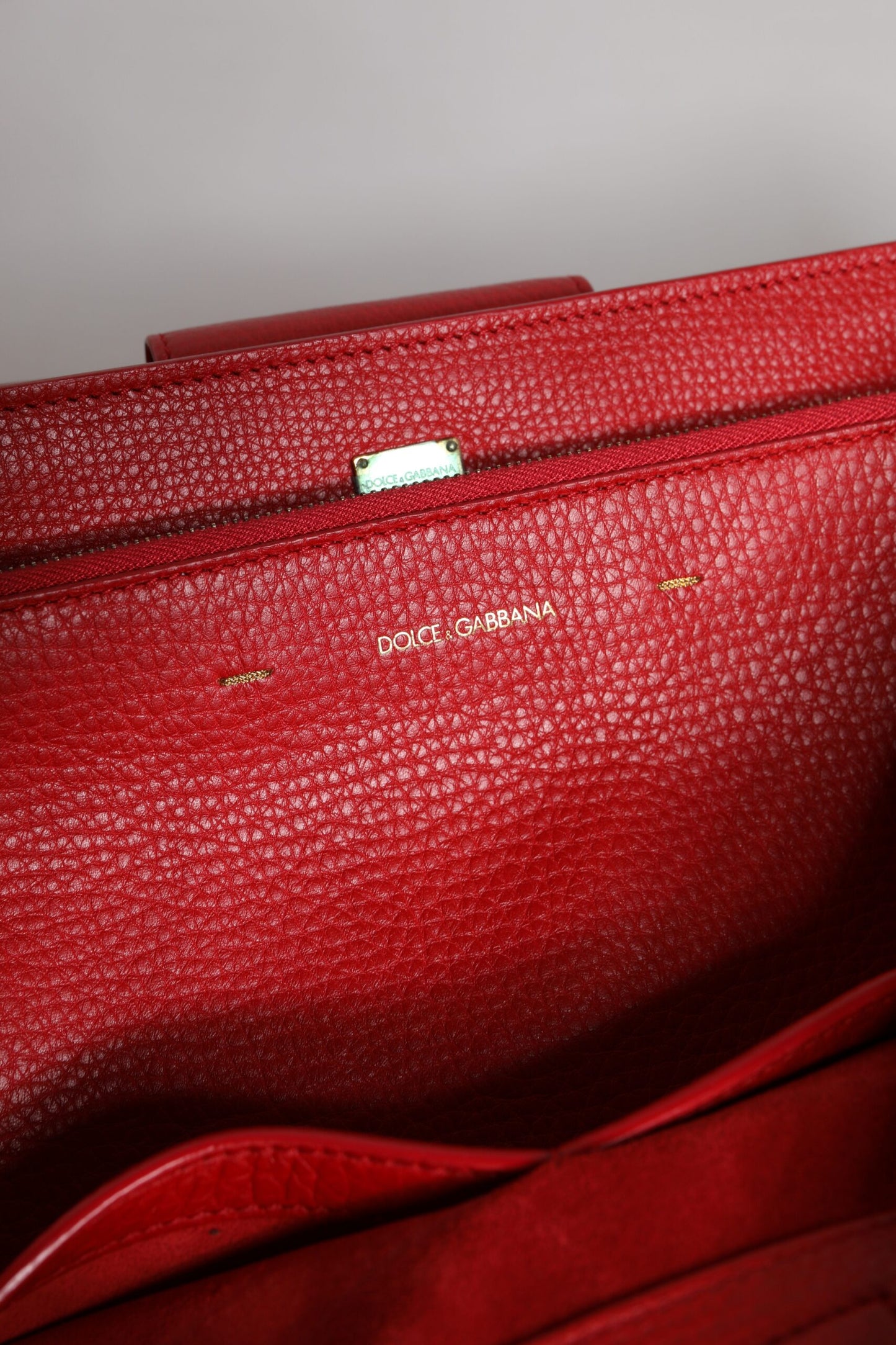 Red Calfskin Leather Logo Plaque Top Handle Bag-Dolce & Gabbana-LabelTerrace.com