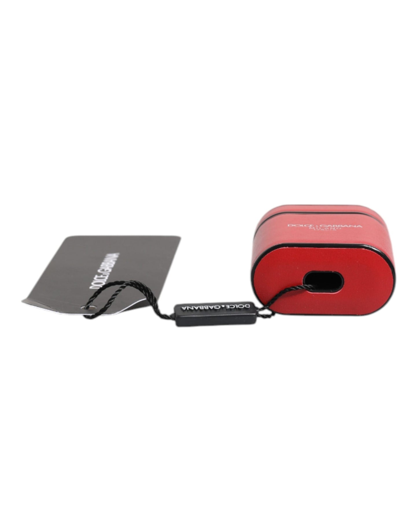Red Calfskin Leather Logo Print Flip Holder Airpods Case-Dolce & Gabbana-LabelTerrace.com