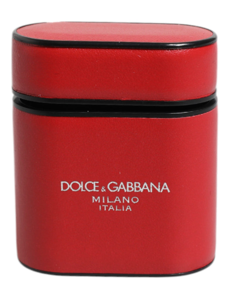 Red Calfskin Leather Logo Print Flip Holder Airpods Case-Dolce & Gabbana-LabelTerrace.com