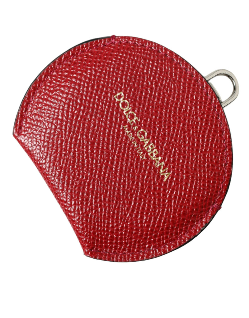 Red Calfskin Leather Round Logo Hand Mirror Holder-Dolce & Gabbana-LabelTerrace.com