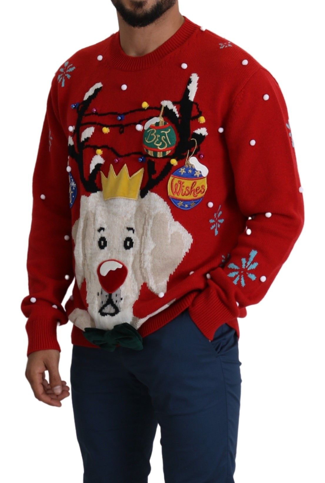 Red Christmas Dog Pullover Cashmere Sweater-Dolce & Gabbana-LabelTerrace.com