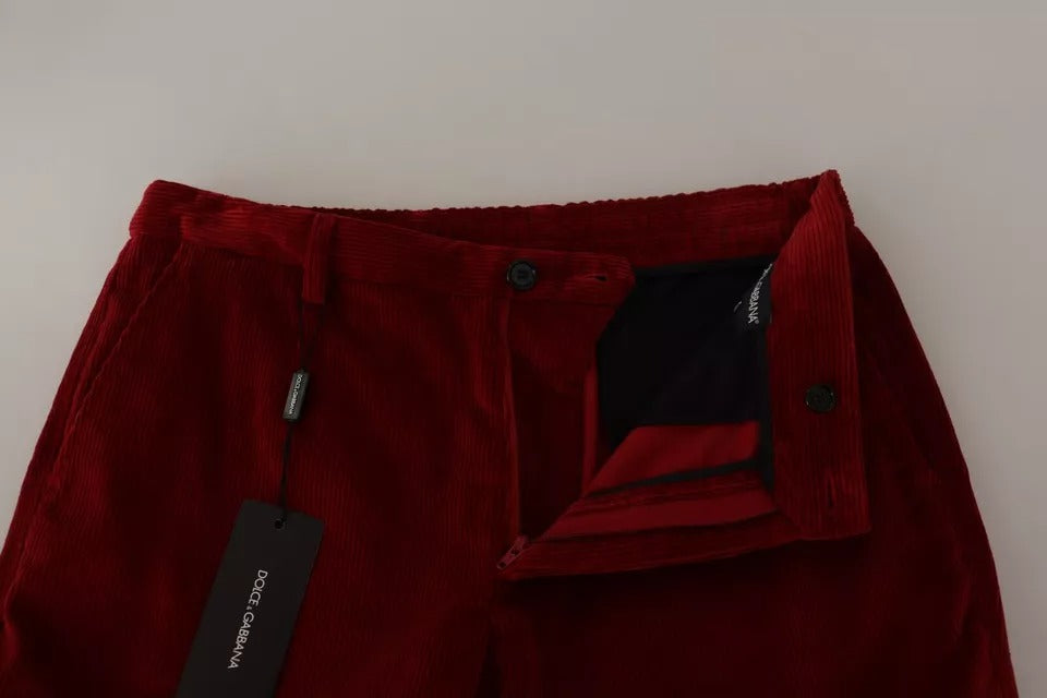 Red Corduroy Cotton Cargo Skinny Pants-Dolce & Gabbana-LabelTerrace.com