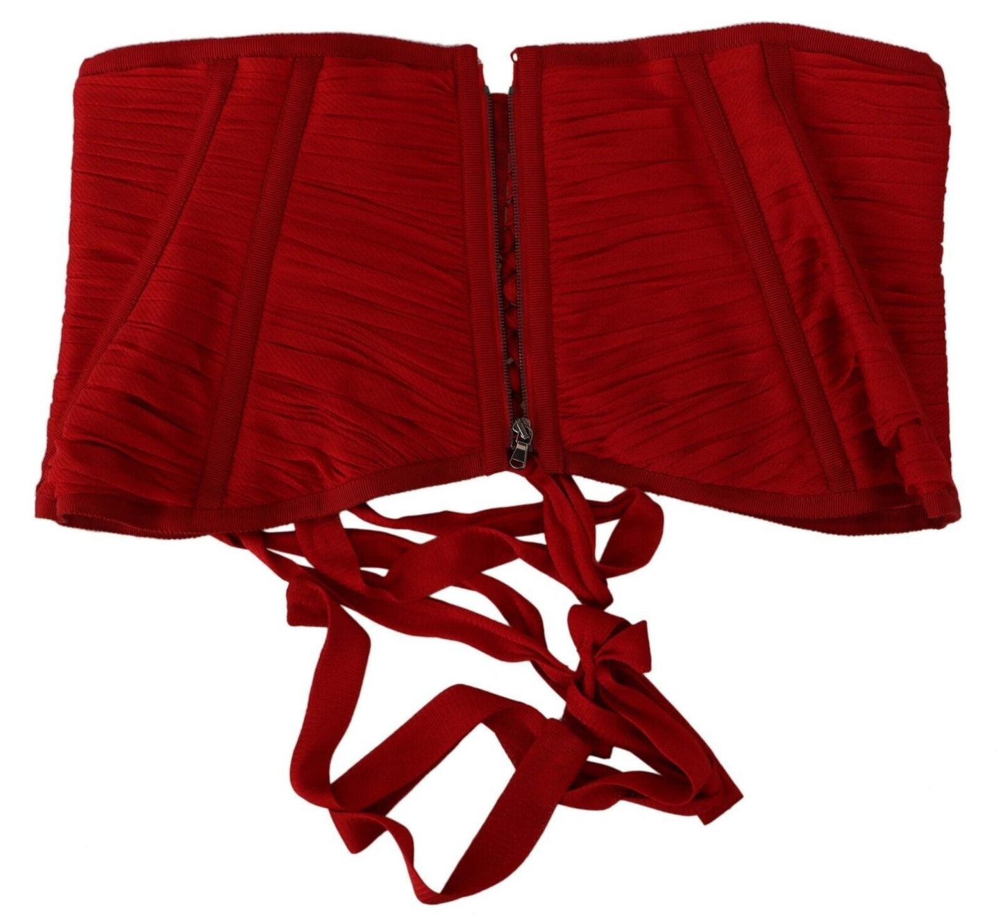 Red Corset Belt Stretch Waist Strap Silk Top-Dolce & Gabbana-LabelTerrace.com