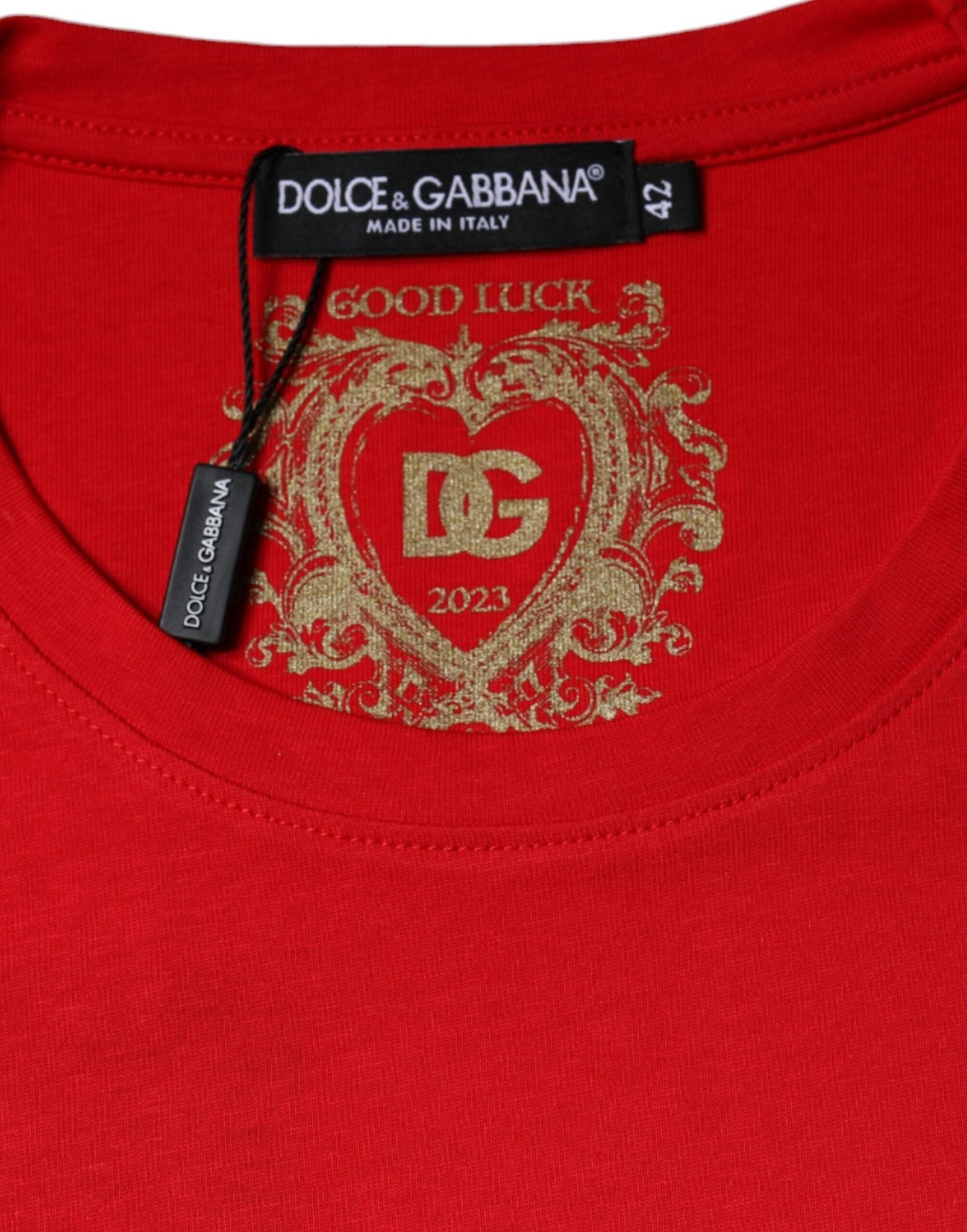 Red Cotton Crew Neck Short Sleeve Tee T-shirt-Dolce & Gabbana-LabelTerrace.com