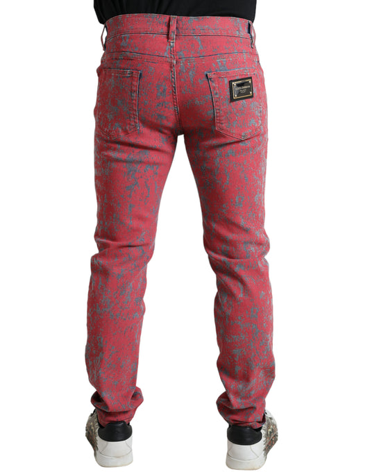Red Cotton Dye Slim Fit Men Denim Jeans-Dolce & Gabbana-LabelTerrace.com