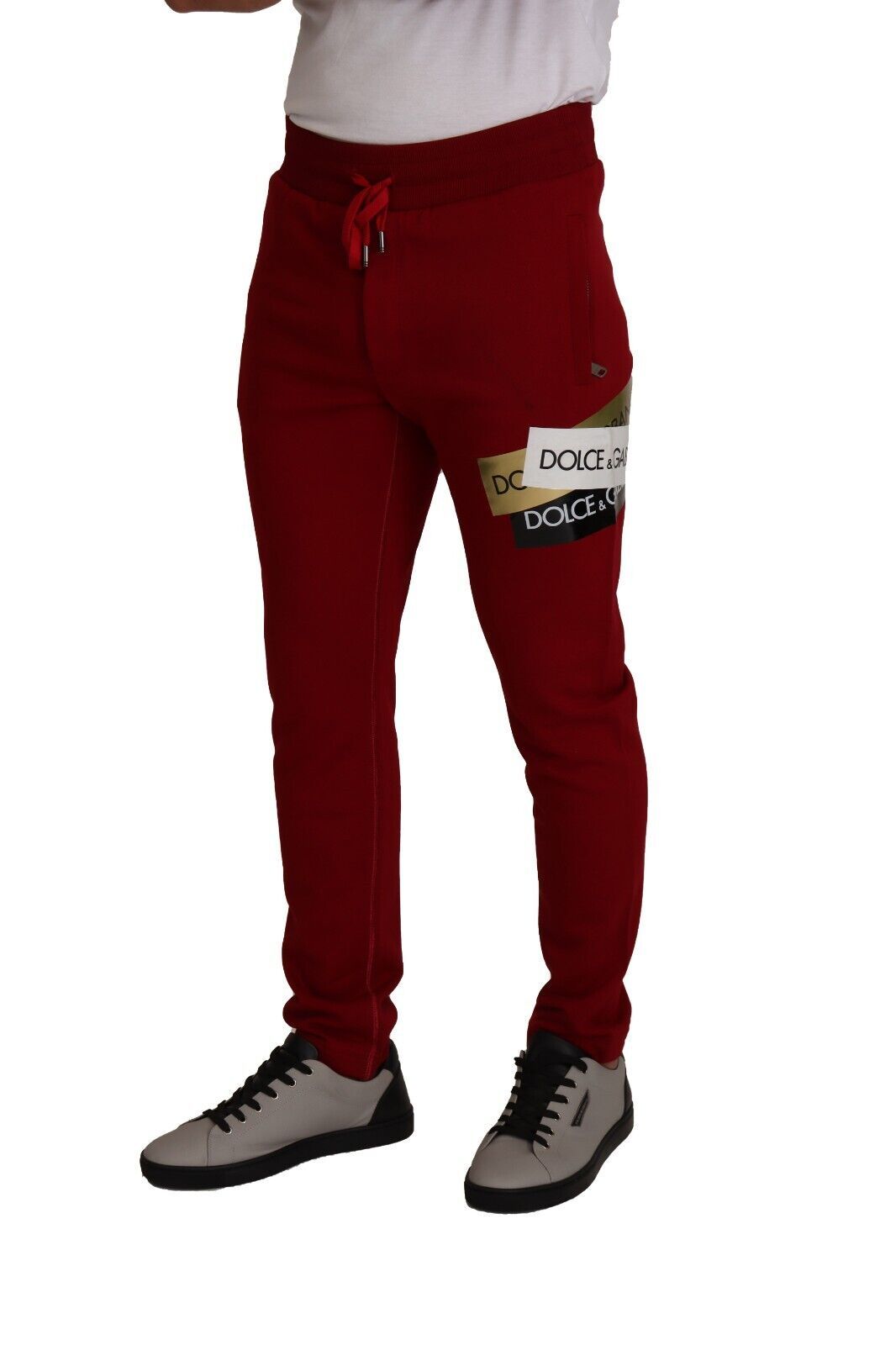 Red Cotton Logo Patch Sweatpants Jogging Pants-Dolce & Gabbana-LabelTerrace.com