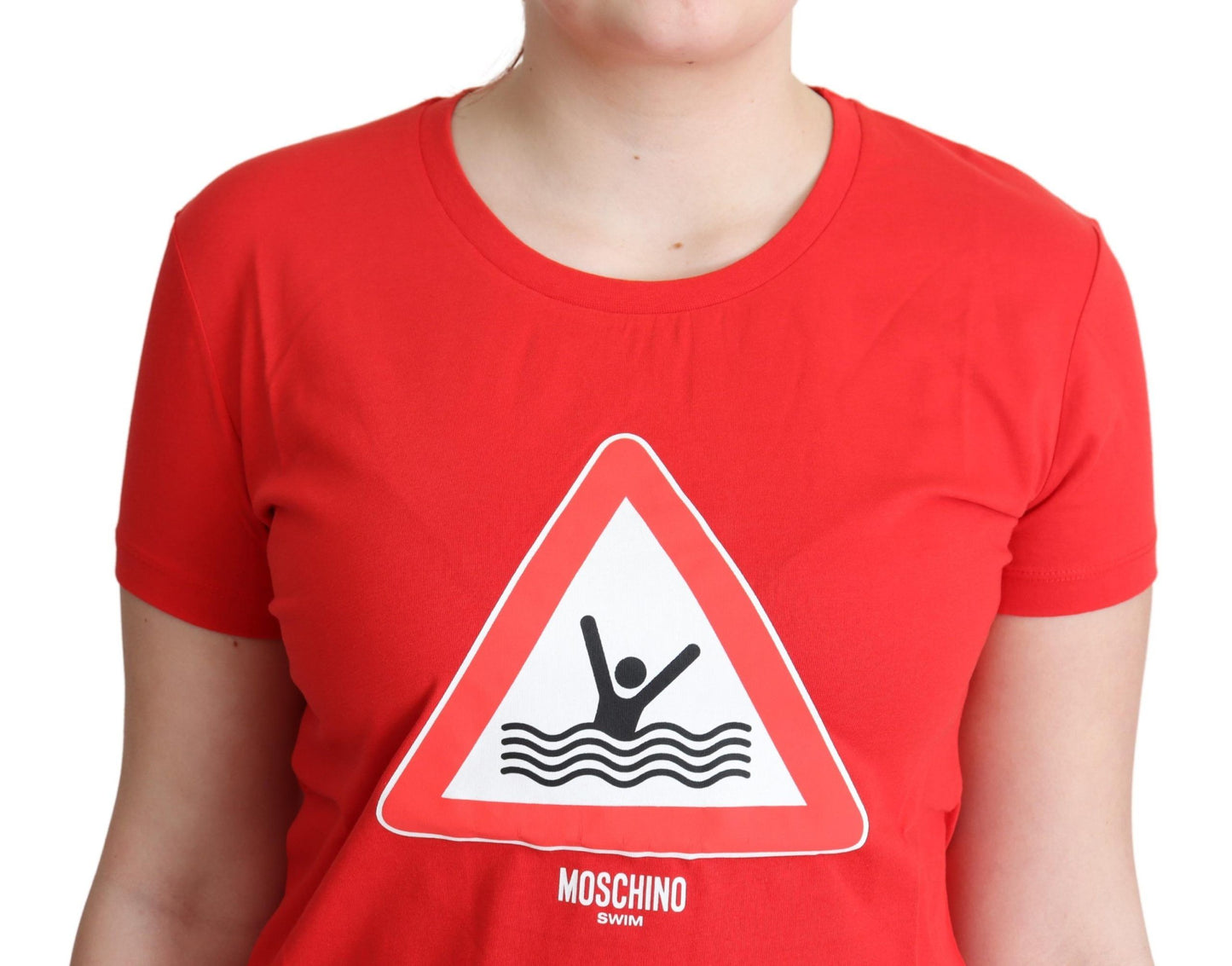 Red Cotton Swim Graphic Triangle Print T-shirt-Moschino-LabelTerrace.com