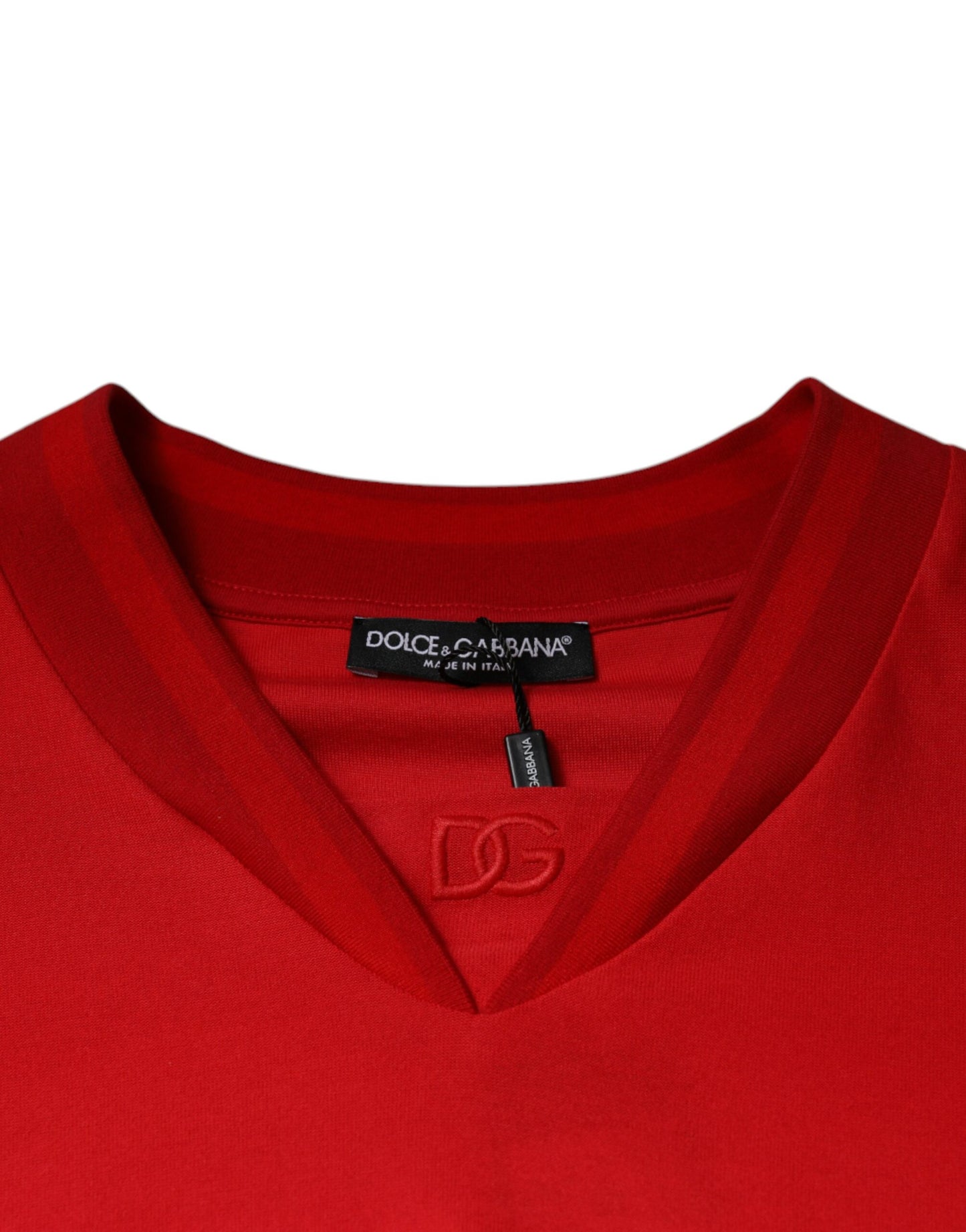 Red Cotton V-neck Short Sleeves T-shirt-Dolce & Gabbana-LabelTerrace.com