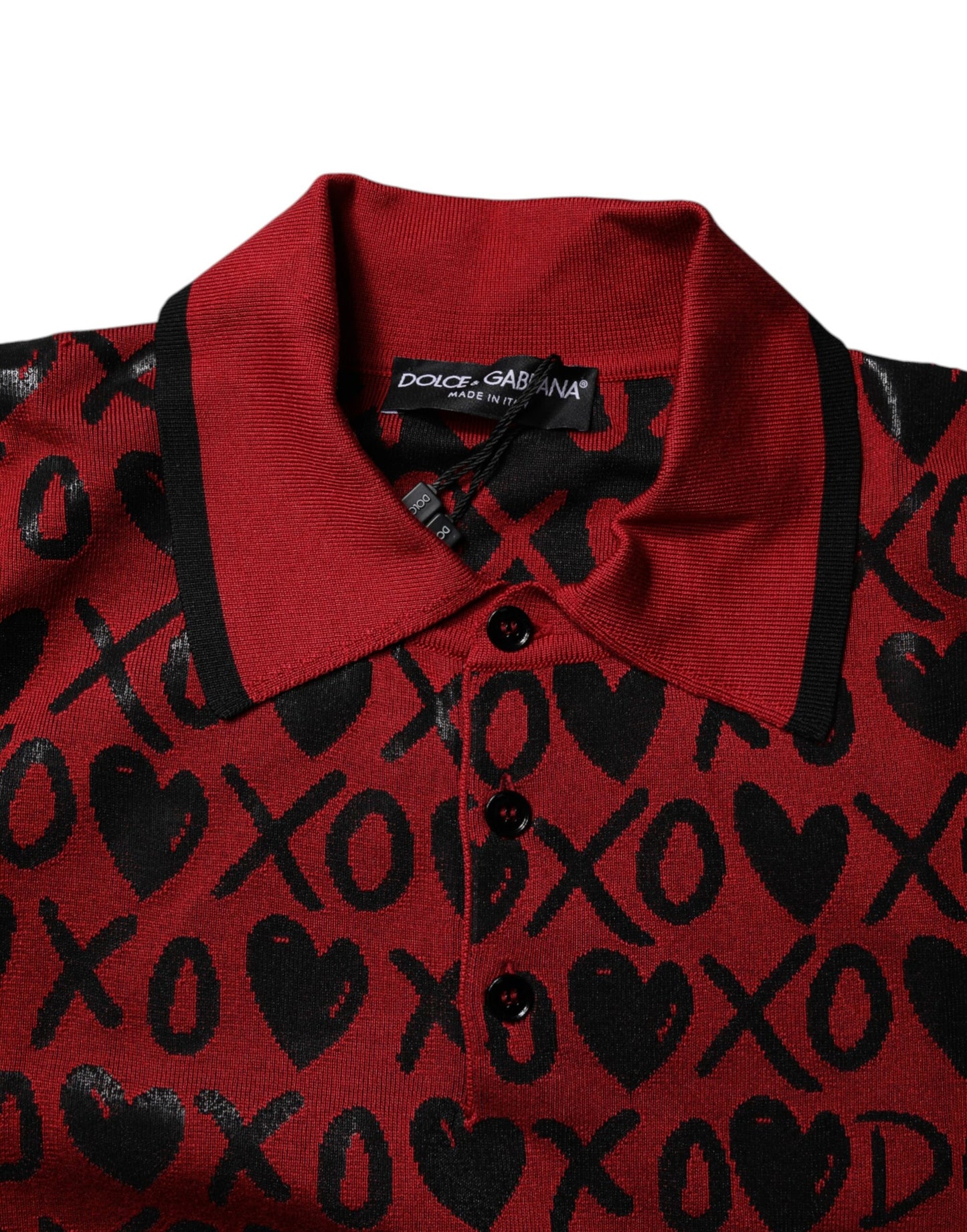 Red Cotton XOXO Collared Polo T-shirt-Dolce & Gabbana-LabelTerrace.com