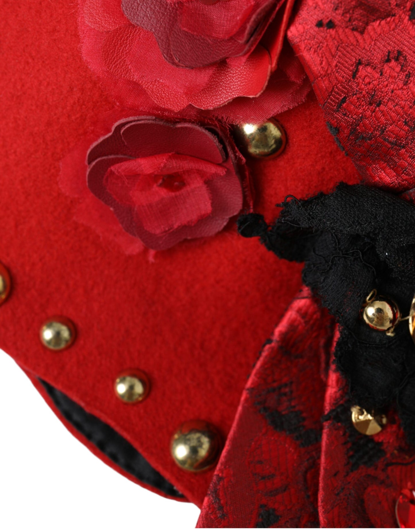 Red Crystal Gold Roses Brooch Embellished Hat-Dolce & Gabbana-LabelTerrace.com