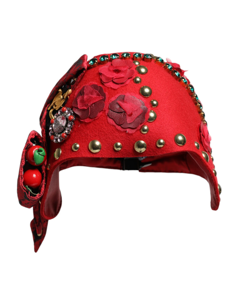 Red Crystal Gold Roses Brooch Embellished Hat-Dolce & Gabbana-LabelTerrace.com