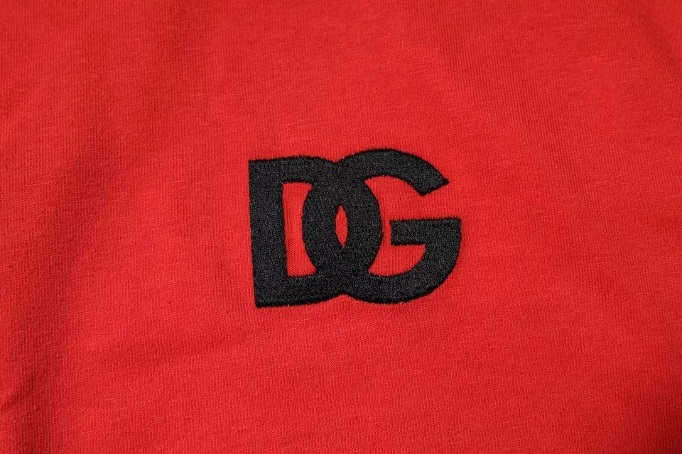 Red DG Logo Patch Cotton Crew Neck T-shirt-Dolce & Gabbana-LabelTerrace.com