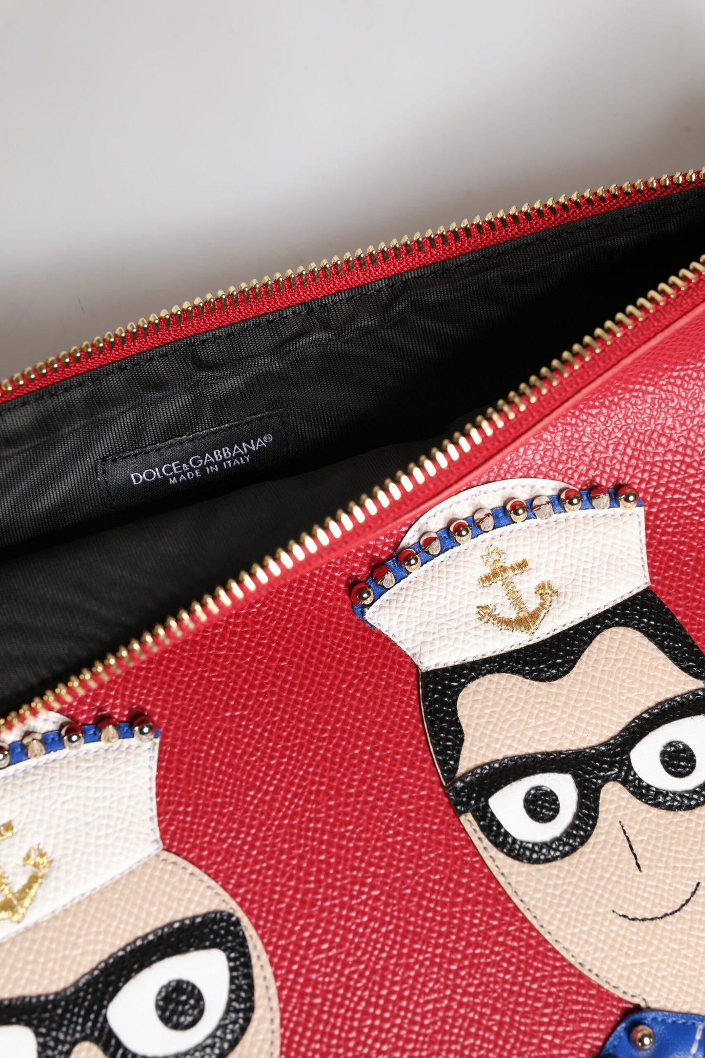 Red #DGFamily Embellished Leather Clutch Bag
